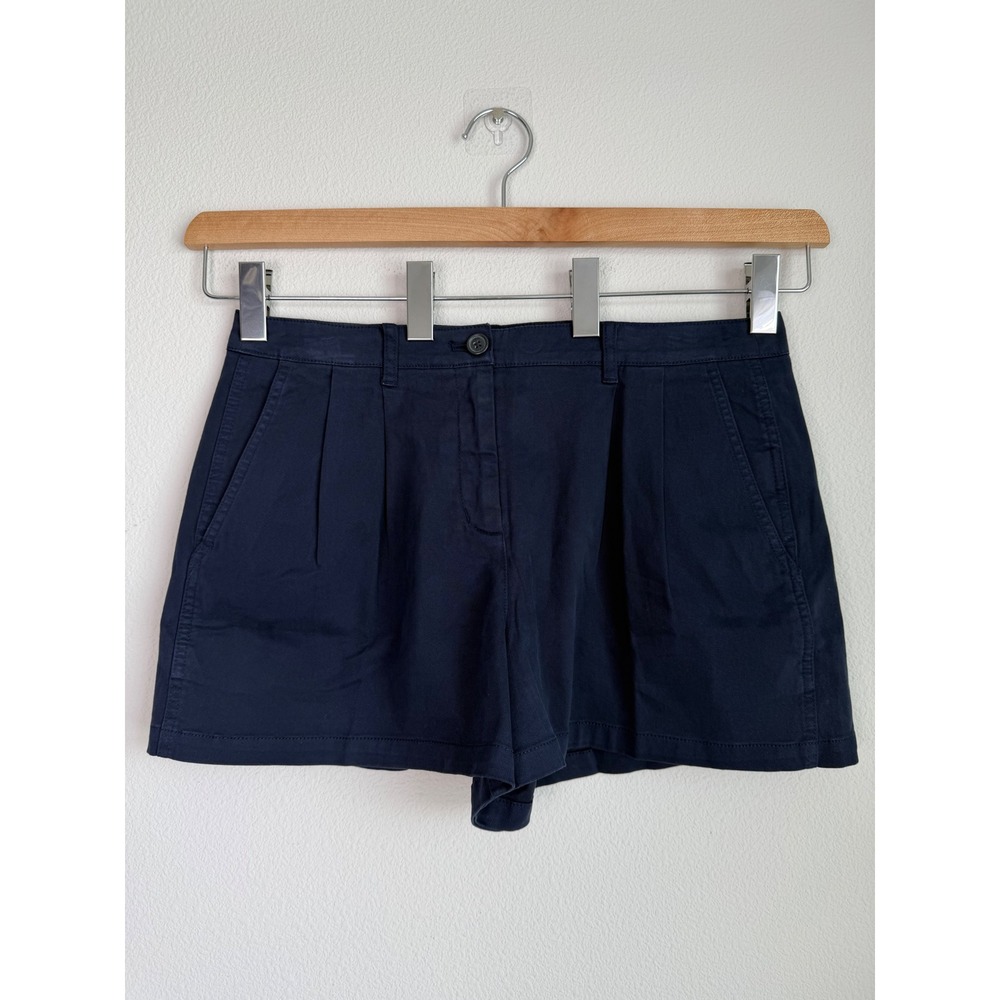 NWT J.Crew Women Cotton Chino Shorts Pleated Front 8 Navy Blue Stretch Mid Rise